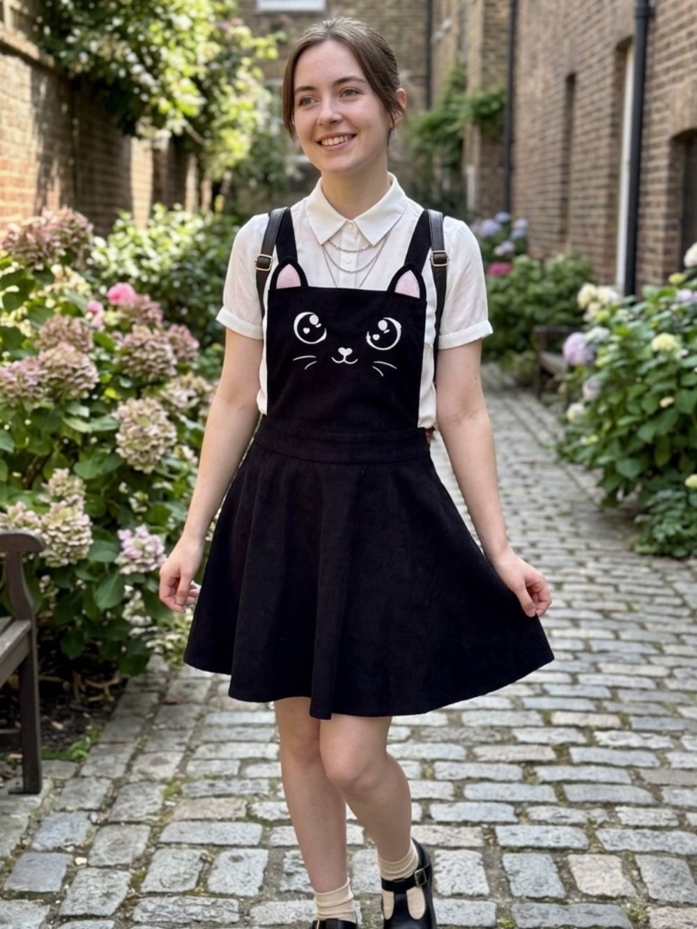 Black Cat Pinafore Dress - Cute Kitty Skirt